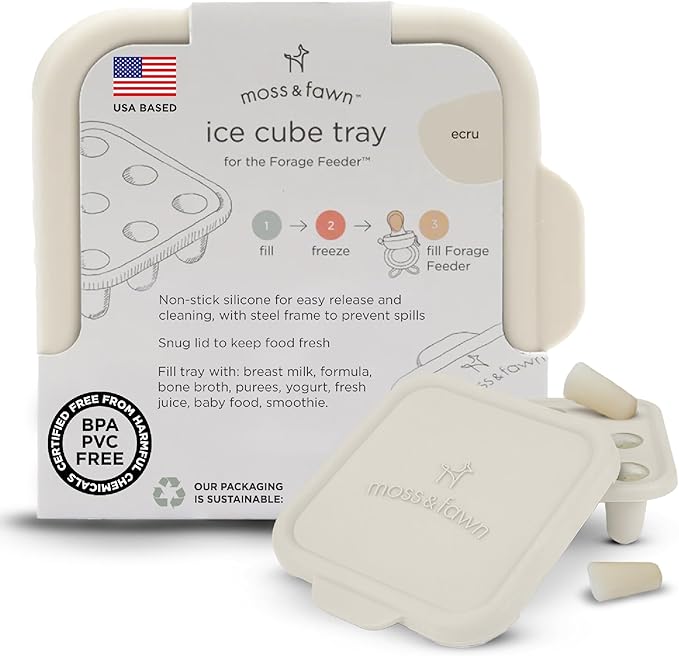 Moss and Fawn Ice Cube Tray - Forage Feeder Freezer & Teething Popsicle Mold for Breast Milk, Formula, Bone Broth, Purees, & Baby Food - BPA, Lead, & PVC-Free - Ecru