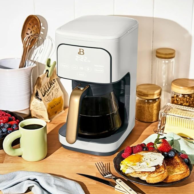 Beautiful 12-Cup Programmable Coffee Maker – Auto Brew, Digital Timer, Glass Carafe (White Icing)