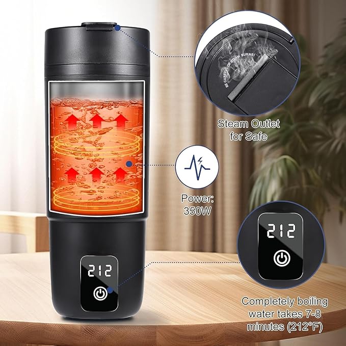 Travel Kettle,Miicasa Portable Electric Kettle,Smart Small Water Boiler for Tea & Coffee,6 Temperature Control,Auto Shut Off & Boil Dry Protection,17oz