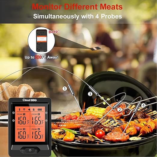 500FT Digital Meat Thermometer with Multy Probes Bluetooth Kitchen Thermometer for Smoker Grilling Oven (FS66N)