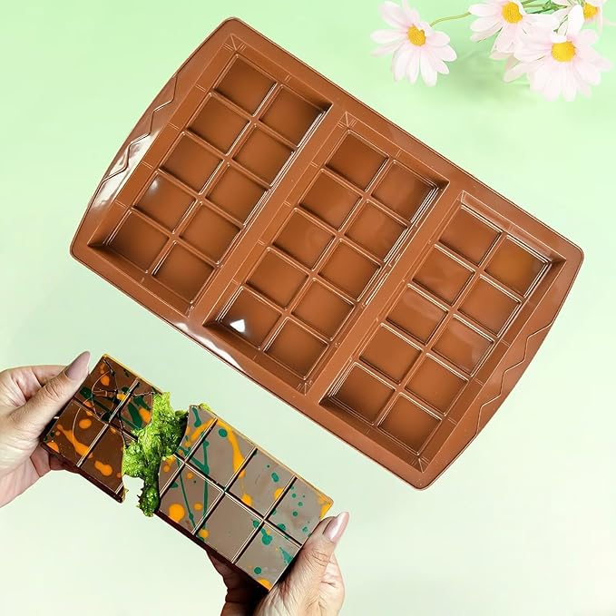 1 Pc Chocolate Bar Mold, 10 Snap 4/5 Inch Deep Large Chocolate Mould Silicone Break Apart Thick Silicone Molds for Candy, Dubai Pistachio, Snacks and Desserts