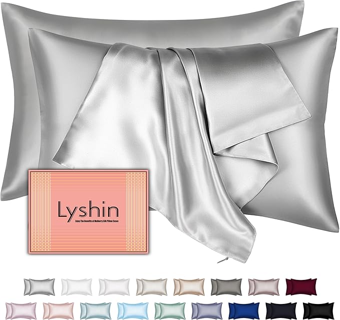 Mulberry Silk Pillow Cases 2 Pack King Size 20x36 Inches with Hidden Zipper, Ultra Smooth and Soft Breathable Cooling Silk Satin Pillowcase Set of 2, Better for Hair and Skin, Gifts for Women Men