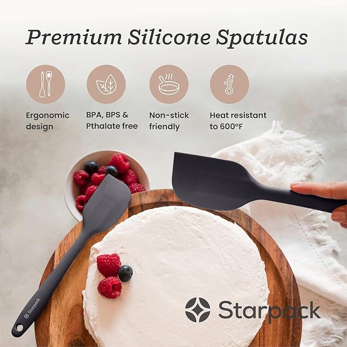 StarPack 'Scrape & Stir' Silicone Spatula Set (4 Pcs) - Heat Resistant 600F - Food Grade Kitchen Spatulas - Nonstick Baking & Cooking - Rubber Spatulas for Kitchen Use