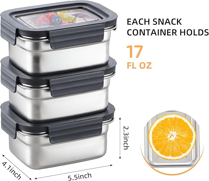 BEFOY Stainless Steel Food Storage Container with Lids Bento Lunch Box Leak Proof & Airtight for Kitchen Meal Prep freezer Reusable & Stackable Oven Dishwasher Safe (600 * 3)