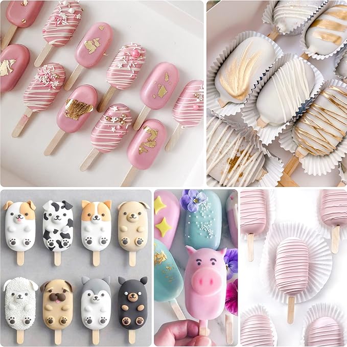 WMKGG Popsicle Silicone Molds Set, 2 PCS Ice Cream Molds with 50 Wooden Sticks for Cake Pop, Ice Pop, Cakesicles, (Standard Size/White) …