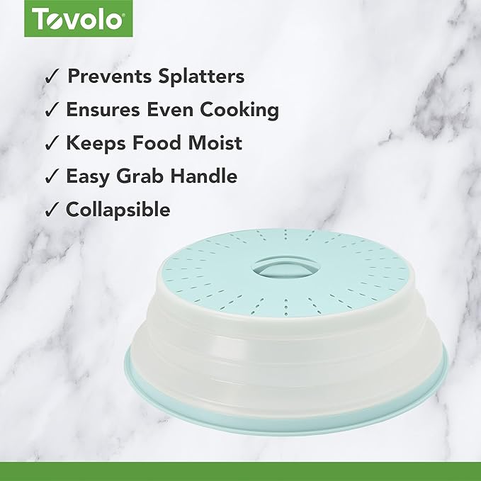 Tovolo Large Microwave Splatter Cover Blue Haze 13 inch Collapsible Silicone Splatter Cover for Extra Large Microwaves, Dishwasher Safe Vented Plate Guard BPA Reheating Cover for Food