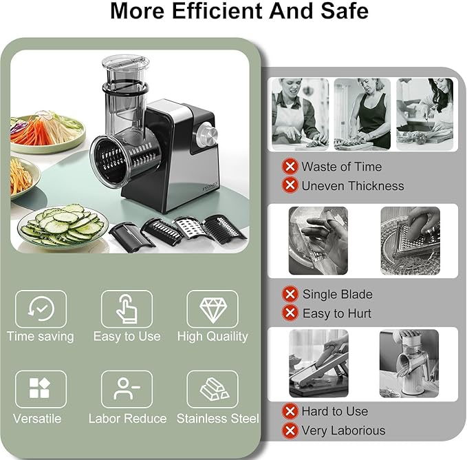 Electric Cheese Grater, 5 in 1 Salad Maker with Stainless Steel Blades, 350W Electric Slicer Shredder/Slicer, Electric Salad Machine for Cheeses, Fruits, Vegetables