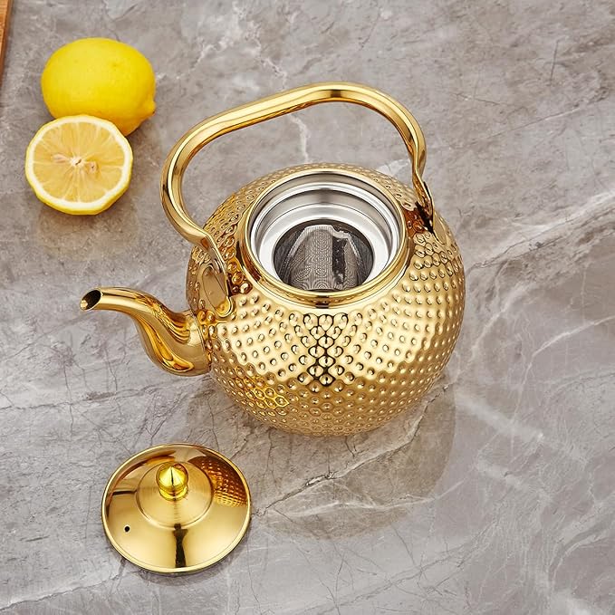 SANQIAHOME 1500ml teapot with Infuser stainless steel Water Boilers lifting handle Tea Maker Water Kettle for Induction/Gas gold