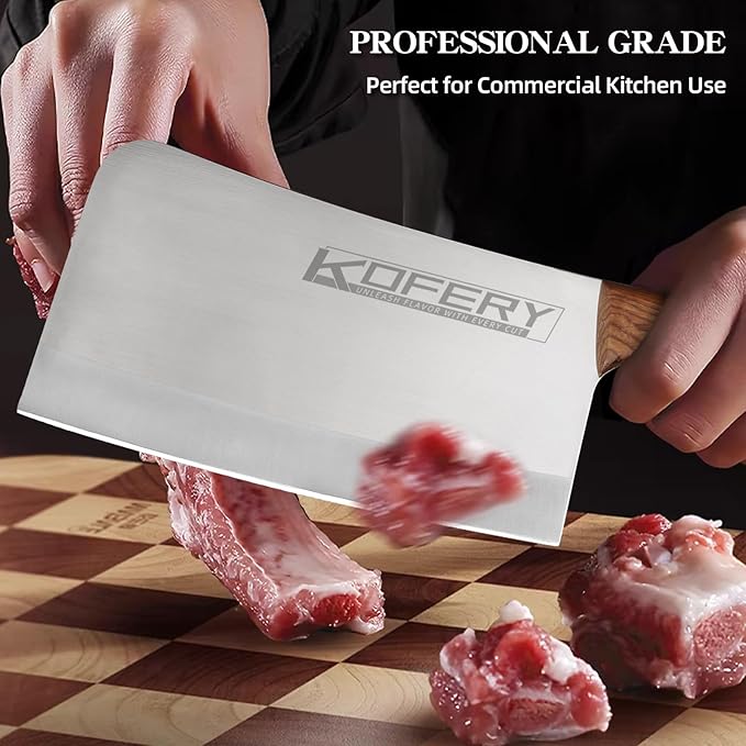 KOFERY 8.7-inch Heavy Duty Meat Cleaver Knife - Professional Bone Chopper with Full Tang and 4Cr13MOV Stainless Steel - Perfect Kitchen Chopping Tool for Meat and Bone Cutting