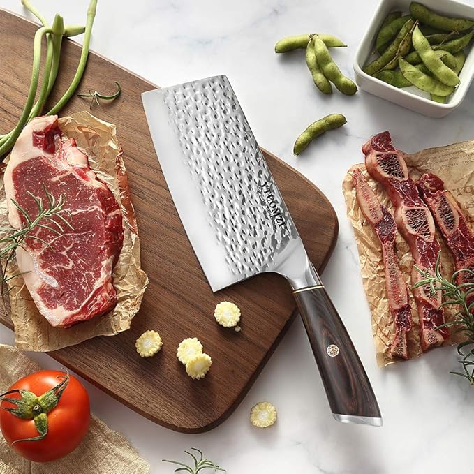 Non-stick Cleaver Knife 7-inch, Chinese Chef's Knife for Kitchen, High Carbon German Stainless Steel Vegetable Chopping Knife, China Chopper | CaiDao, Ergonomic Handle, Gift Boxed (7" Meat Cleaver)
