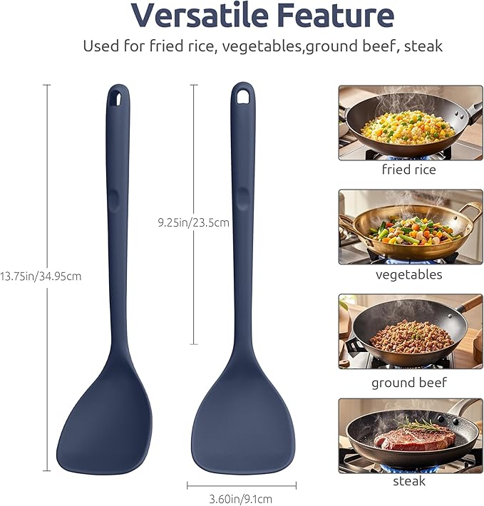 U-Taste 600ºF Heat Resistant Wok Spatula: 13.76" Long, 3.63" Wide Silicone Cooking Tools with Flexible Edge & Sturdy Core, for Kitchen Stir Fry, Serving, Scoop, Non-Stick Pan, Cast Iron -Midnight Blue