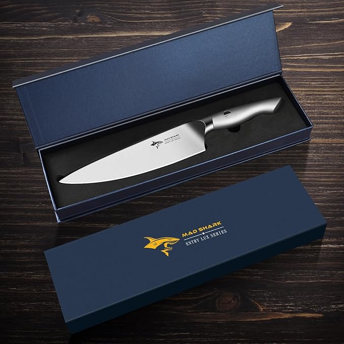MAD SHARK 8 Inch Chef Knife, Professional Kitchen Knife with German High Carbon Steel, Ultra Sharp & Ergonomic Handle for Meat, Vegetables Cooking Knife for Mens, Mom & Dad Birthday Gifts (Gift Box)
