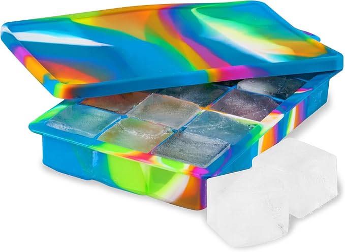 Host Ice Cube Tray with Lid, Makes 15 1.25" Cubes, Durable Silicone Trays, Perfect for Cocktails, Beverages, Mocktails, Iced Coffee, Tea, Infused Water, Kitchen Essentials, Set of 1, Colored Marble