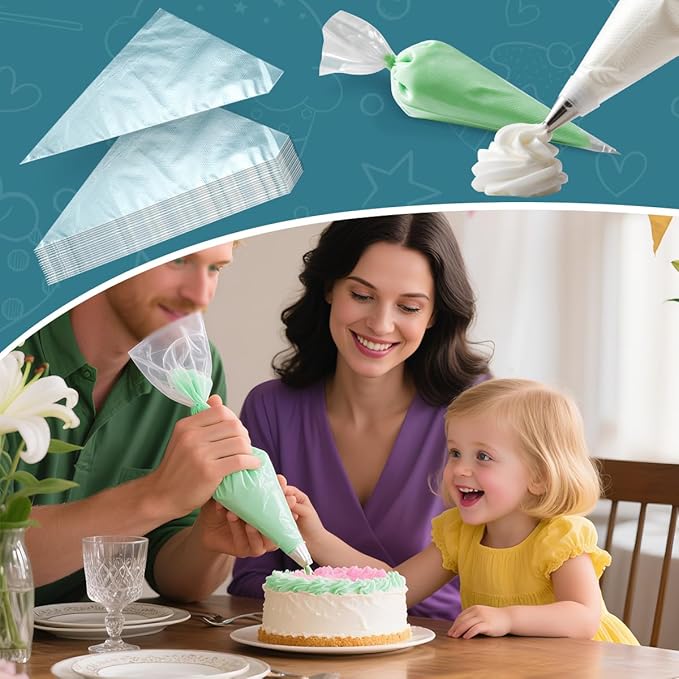 10 Inch Disposable Piping Bags 200PCS, Icing Piping Bags for Frosting, Thickened Non-Slip and Anti-Burst Pastry Bags for all Size Tips Couplers and Baking Cookies Candy Supplies Kits