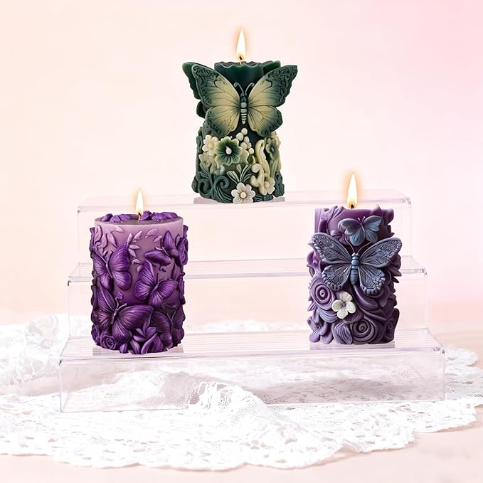 Flower Silicone Candle Molds, 3D Butterfly Silicone Molds for Soap Wax Resin Casting, DIY Floral Art Craft for Home Wedding Decor Gifts (White1)