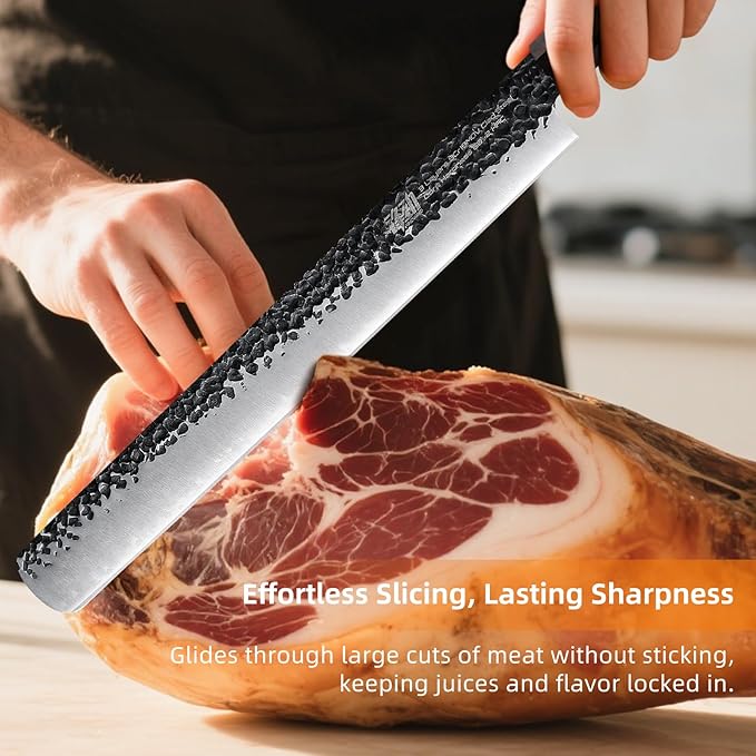 FINDKING Brisket Slicing Knife 12 Inch, Sharp Carving Knife for Meat, BBQ, High Carbon Steel Blade, African Rosewood Octagonal Handle (Dynasty Series)
