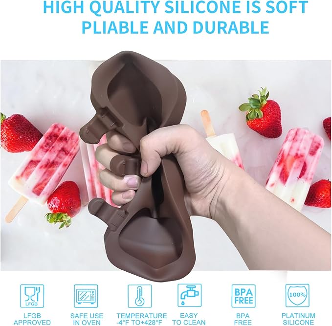 Popsicle Molds Set of 2, Ice Pop Molds Silicone, 3 Cavities Ice Cream Oval Cake Pop Mold with 100 Wooden Sticks for DIY Popsicle, Cake (Brown)