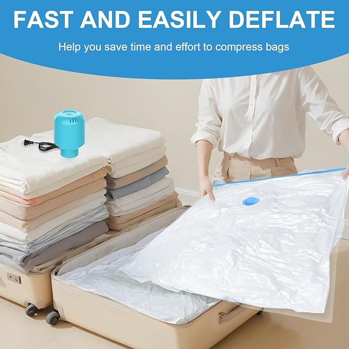 SZO 6 Pack Vacuum Storage Bags With Electric Air Pump,(3 Jumbo/3 Large) Vacuum Seal Bags For Clothing Travel, Space Saver Bags For Luggage, Blankets,Bedding,Moving