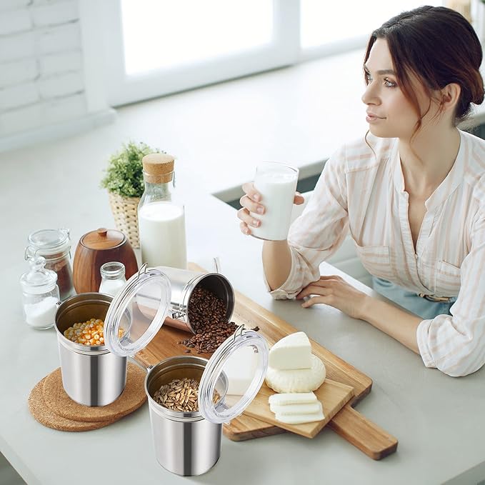 Lallisa 12 Pcs Stainless Steel Canisters 62 oz Stainless Steel Containers with Lids Food Storage Container with Airtight Clamp Lid Coffee Containers for Tea Sugar Coffee Flour Kitchen Counters