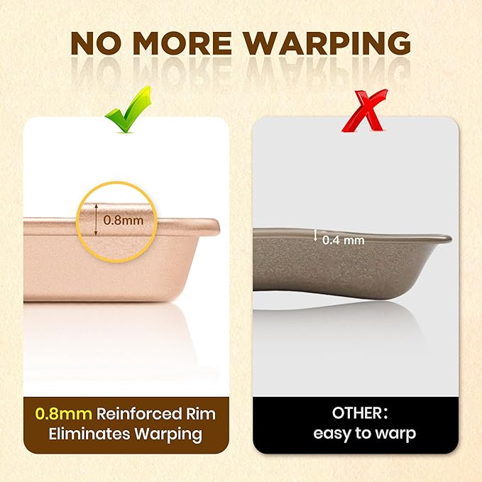 Saker nonstick baking sheet pan set,Multi-Use Non-Stick Baking Pan Set, Stackable Carbon Steel Cookie Sheets for Even Baking, Roasting & Meal Prep, Oven Safe & Easy Clean (Champagne Gold)