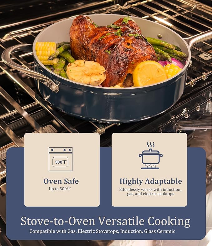Dutch Oven Pot with Lid 4.5QT Stock Pot 9.5 Inch Nonstick Ceramic Coated Soup Pot Non-Toxic PFAS-Free, Quick & Even Heat Distribution for Braising, Baking Bread & Stewing, Compatible for All Cooktops(Induction/Gas/Electric) Oven Safe to 500°F, Fusion Red