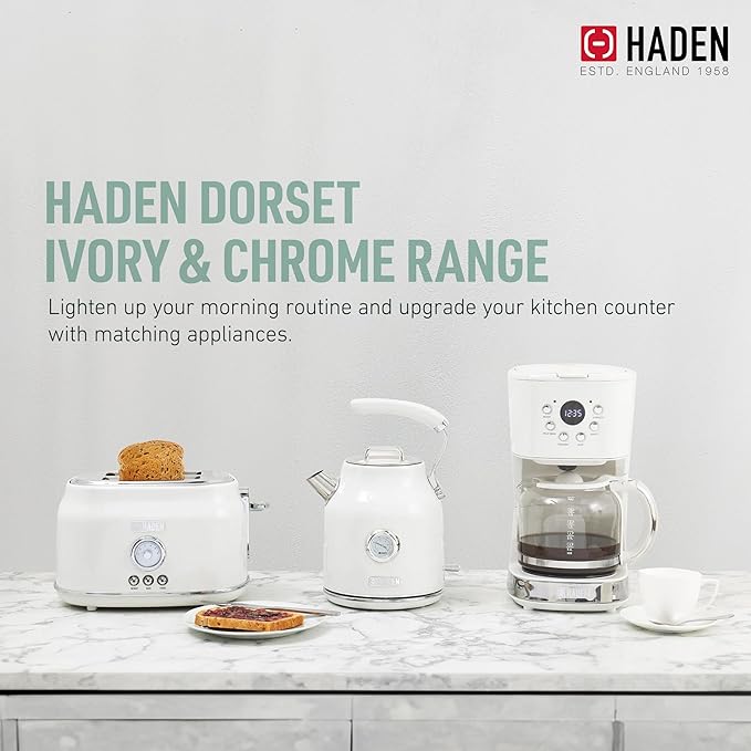 Haden Dorset 1.7 Liter Stainless Steel Electric Kettle, Hot Water Kettle with 360-Degree Base and Auto Shutoff, Ivory & Chrome