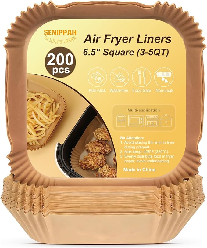200 Pcs 6.5" Air Fryer Liner,Square Baking Parchment Airfryer Paper Unbleached Disposable Non-stick & Non-Leak & Non-Washing Paper Liner for 3-5 QT Air Fryer Basket