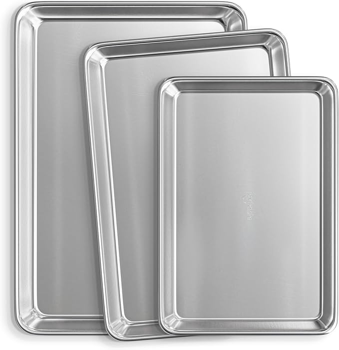 JoyTable Aluminum Baking Sheet Set, 3 Pack Sheet Pan, Commercial Quality Cookie Sheets for Baking or Roasting Non-Stick, Warp Resistant Aluminum Baking Pan