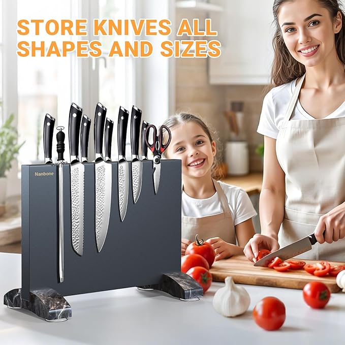 Magnetic Knife Block Without Knives Black Stainless Steel Magnetic Knife Holder Stand with Strong Knife Magnet Double Side Knife Magnetic Strip Knifes Storage Organizer for Kitchen Counter Top