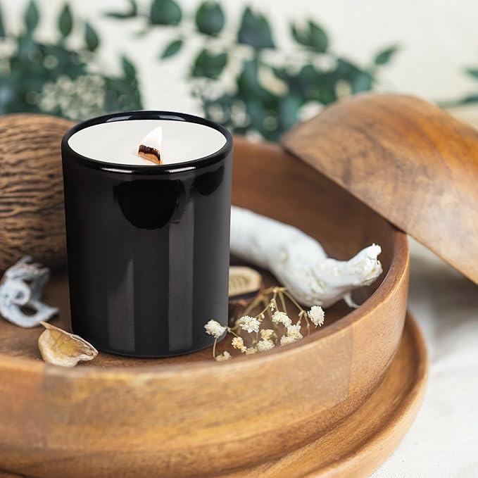 Thick Candle Jars for Making Candles 16 Pcs, 7 OZ Empty Jars with Wood Lids for Candle Making, Sample Container, Light Black