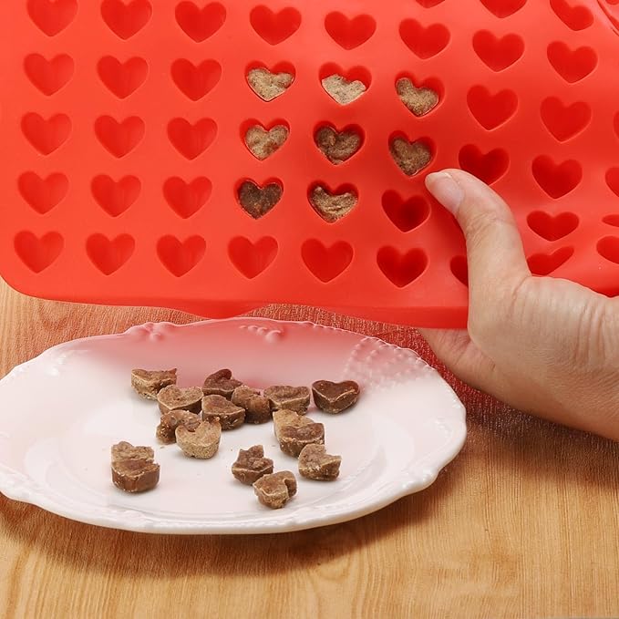 2 Pcs Mini Silicone Heart Molds, 255-Cavity Heart Shaped Chocolate Molds for Baking, Candy, Wax Melts Beads, Ice Cubes, Homemade Dog Training Treats