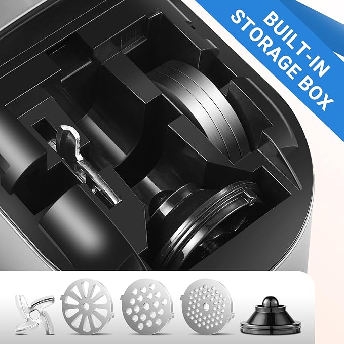 AAOBOSI 6-in-1 Electric Meat Grinder | 3000W Max | 3-Speed | 4 Grinding Plates|2 Stainless Steel Blades| Sausage Stuffer | Kubbe Maker & More Included | Built-in Storage Box for Home Kitchen Use