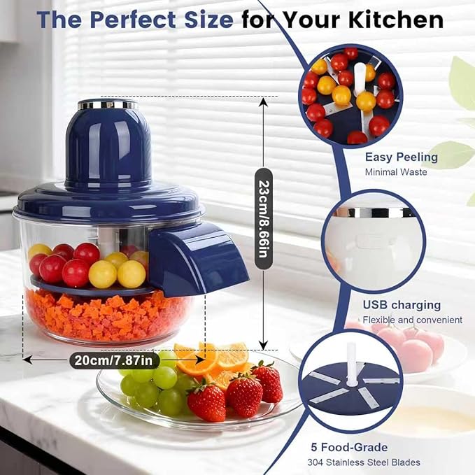 Automatic Grape Peeler Machine, Electric Garlic Peeler & Cherry Tomato Skin Remover Tool for Small Fruits, Efficient Peeling Kitchen Gadget for Home Use (Blue)