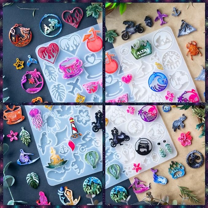 Keychain Resin Molds Silicone with Hole, 54pcs UV Resin Jewelry Mold, Epoxy Resin Molds for Keychain Pendant Jewelry Making Molds for Epoxy Resin Earring Mold, Earrings, Necklace