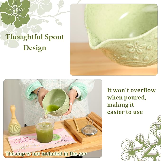 6pcs Matcha Whisk Set Includes Resin Matcha Whisk,Ceramic Matcha Bowl Set and Sifter,Matcha Whisks Holder,Natural Bamboo Spoon and Tea Towel for Matcha Starter Kit Lovers (Blue)