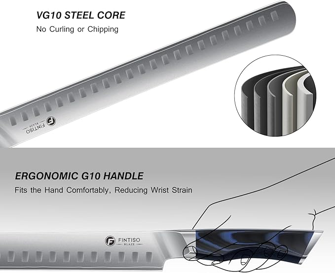 FINTISO Professional BBQ Carving Knife Set, Brisket Slicing and Fillet Knife for Meat Cutting, Japanese High Carbon Steel Slicing Knives with G10 Handle, Full Tang Ultra Sharp Meat Cleaver