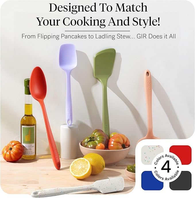 GIR: Get It Right 5-Piece Silicone Essentials Kitchen Utensils Set - Ladle, Spatula, Flip, Spoon & Spoonula - Non-Toxic Cooking Utensils for Nonstick Cookware, Cooking and Baking - Party Confetti