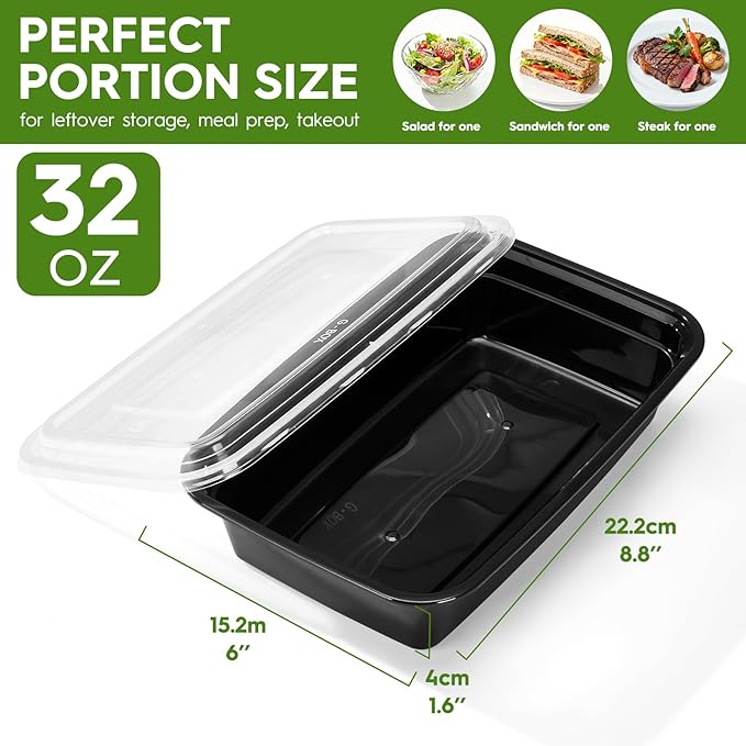 Glotoch Meal Prep Containers Reusable, 50Pack 32oz Plastic Food Prep Storage Containers with Lids,BPA Free,Microwave, Dishwasher Safe Disposable To Go Containers for Meal Plan,Single Compartment