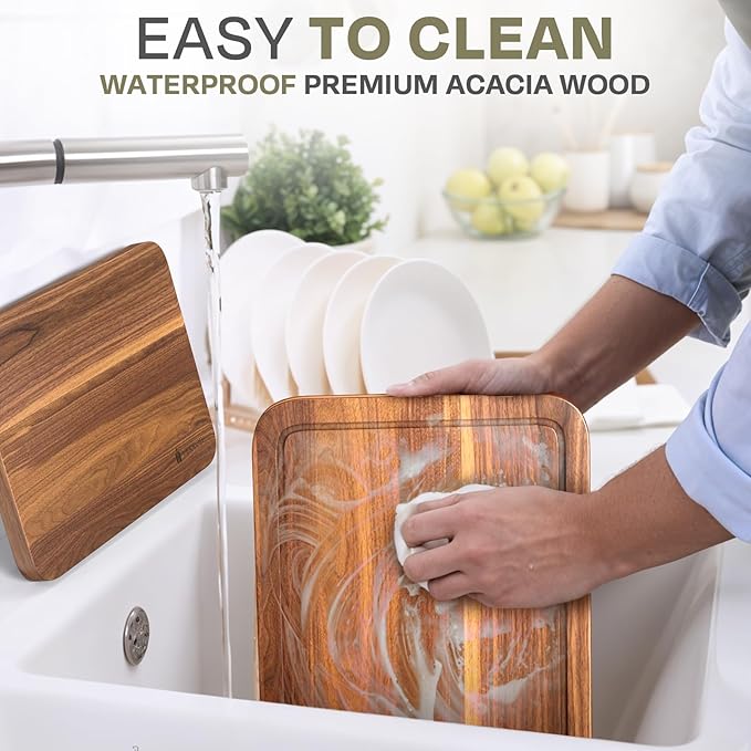 Magnetic Knife Block with Acacia Wood Cutting Board - Extra Large 15.5x10.5x0.75In Magnetic Knife Block Set with Chopping Board Knife Holder Charcuterie Display Storage Organizer for Kitchen Counter