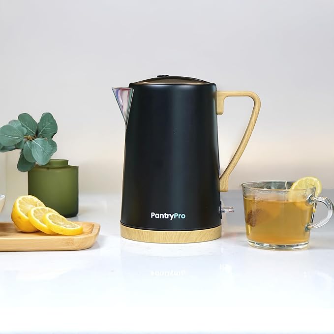 PantryPro 1.7L 1500W Rapid-Boil Electric Kettle - Stainless Steel Interior - Auto Shut-Off, Boil-Dry Protection, LED Indicator, Wide Opening - Black