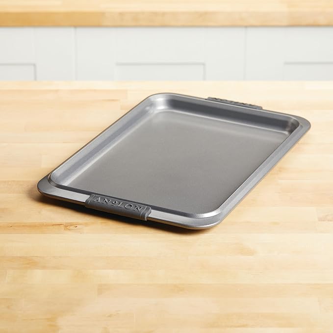 Anolon Advanced Nonstick Bakeware with Grips, Nonstick Cookie Sheet / Baking Sheet - 11 Inch x 17 Inch, Gray