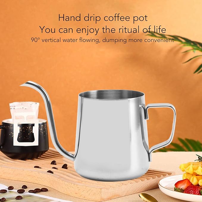Pour Over Coffee Kettle, Stainless Steel Gooseneck Spout Pour Over Coffee Kettle Long Narrow Drip Spout Coffee Tea Pots for Pour Over Coffee, Home Brewing, Camping (8.5oz, Silver)