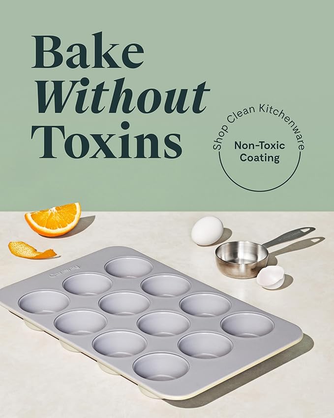 Caraway Non-Stick Ceramic 12-Cup Muffin Pan - Naturally Slick Ceramic Coating - Non-Toxic, PTFE & PFOA Free - Perfect for Cupcakes, Muffins, and More - Black