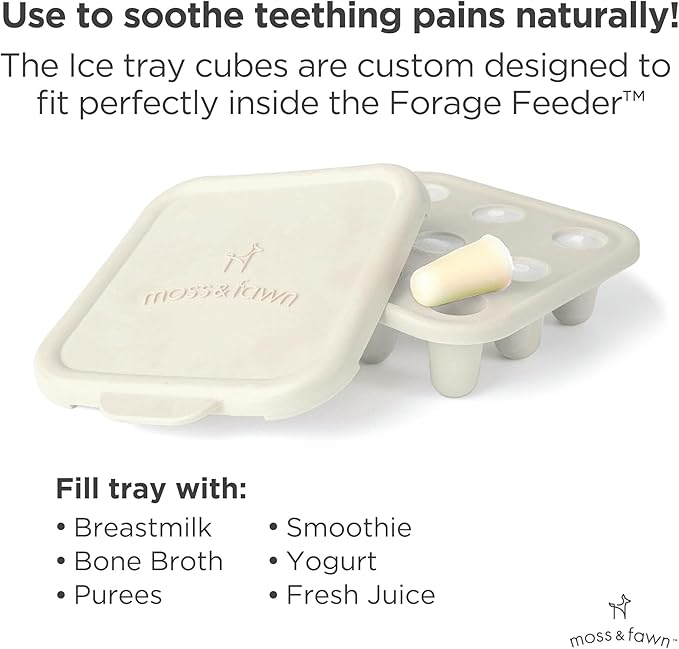 Moss and Fawn Ice Cube Tray - Forage Feeder Freezer & Teething Popsicle Mold for Breast Milk, Formula, Bone Broth, Purees, & Baby Food - BPA, Lead, & PVC-Free - Ecru