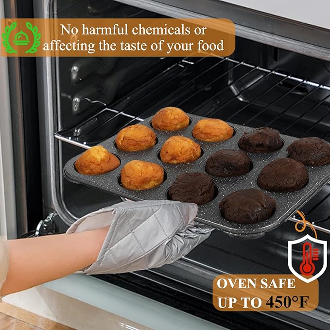Muffin Cupcake Pan - Nonstick 12-Cup Tin for Baking Cheesecake, Toast Oven Supplies, Non-Stick Tray