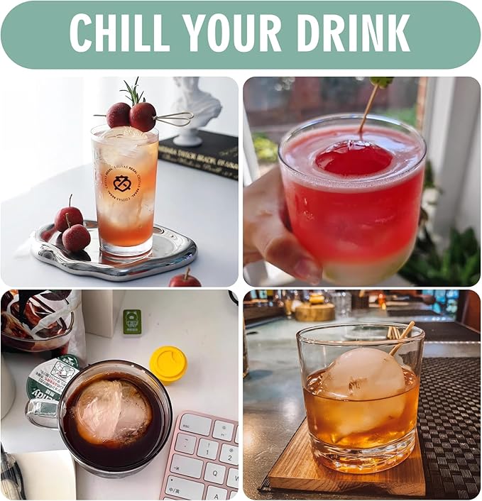 WIBIMEN Large Ice Cube Molds, Big Round Whiskey Ice Cube Trays for Freezer, Easy to Fill & Release, Whiskey Bourbon Cocktail(1.9In*6 Balls- White/2 Pack)