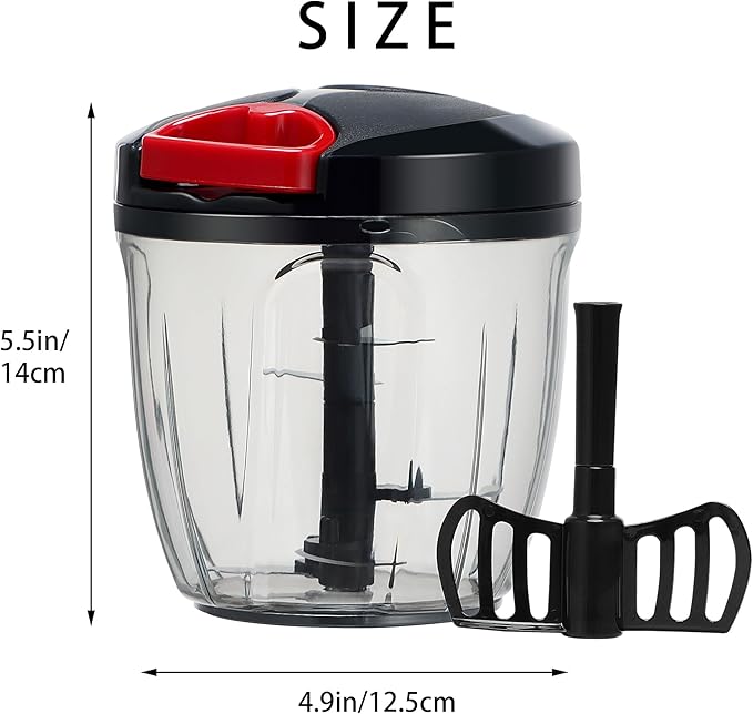 Ourokhome Manual Food Processor Vegetable Chopper, Portable Hand Pull String Garlic Mincer Onion Cutter for Veggies, Ginger, Fruits, Nuts, Herbs, etc., 900ml, Black