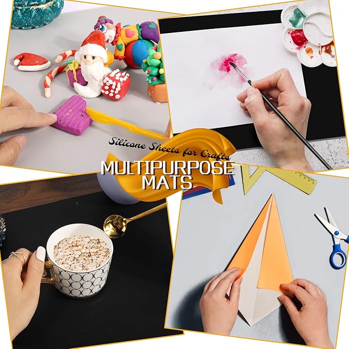 LEOBRO Silicone Mat, 3 PCS Silicone Mats for Crafts, Resin Molds, Play Dough Mat, Clay Mats, for Epoxy Resin, Crafts, Black & Light Gray & White, 15.7”x 11.7