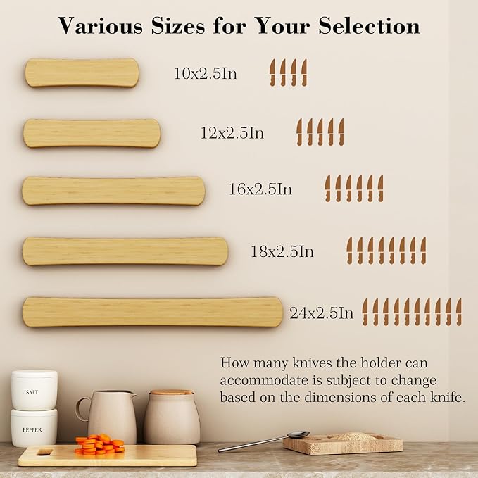 Magnetic Knife Holder for Wall, 12 Inch Bamboo Strong Magnetic Knife Strip, Small Kitchen Storage Space Savers, Rv Apartment Farmhouse Accessories Organizer, Housewarming Gifts for New Home