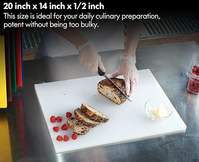 CURTA Cutting Boards for Kitchen, 20" x 14" x 0.5" BLUE Color Coded Plastic Commercial Chopping Board with Anti Slip Surface Dishwasher Safe